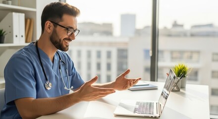 Doctor on a video call discussing health information with a patient