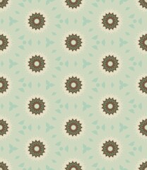 Floral and gear pattern seamless design with abstract flowers