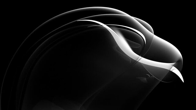 3d render of abstract art with part of surreal 3d organic alien ball or liquid substance in curve wavy smooth and soft biological white lines forms in matte transparent plastic material on black back