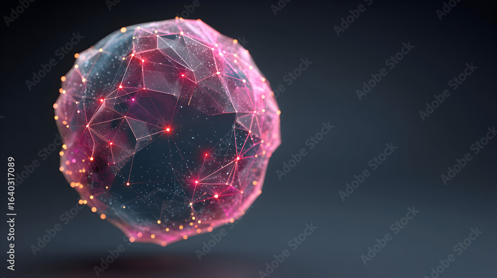 Poster abstract 3d rendering of a pink and blue sphere with textured surface.