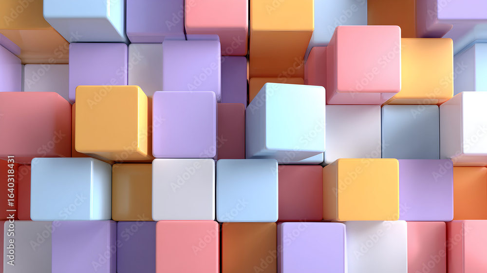 Poster a collection of pastel-colored cubes arranged in a three-dimensional pattern.