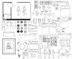 Vector Floor Plan of Bedroom with Ensuite Bathroom Interior Layout and Furniture Placement