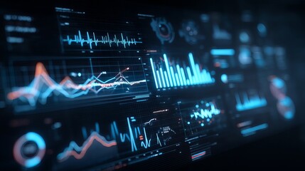 Futuristic data visualization with vibrant graphs and digital statistics.