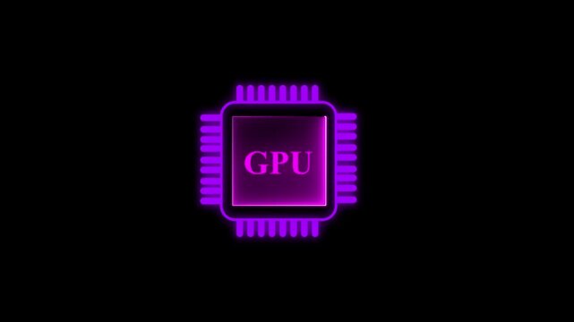 abstract glowing GPU processor with connections and signals. Technology GPU background. Pulses and signals from the chip propagate through the motherboard. 4k animation