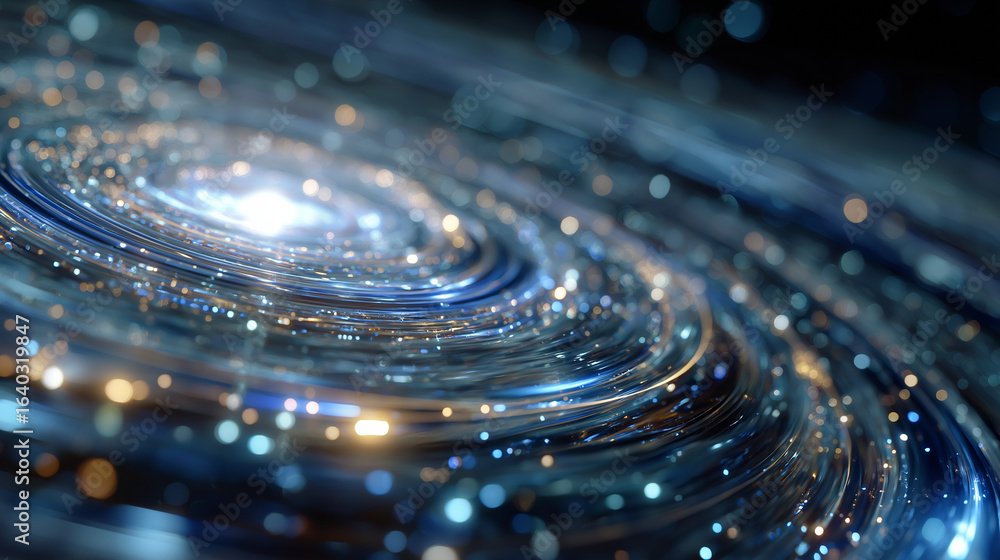 Poster celestial whirl: an intricate and mesmerizing spiral galaxy, rendered with shimmering light particle