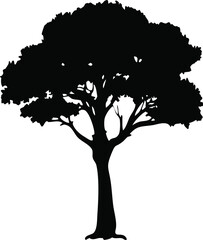 Silhouette of a Tree with Full Canopy and Branches, Black Nature Design