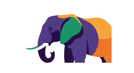 Fototapeta premium A vibrant, multi-colored elephant illustrated in a modern, flat graphic style, standing in profile.