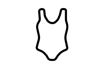 The image shows a simple black outline of a one-piece swimsuit. It has shoulder straps, a scooped neckline, and a form-fitting shape designed for swimming or beachwear