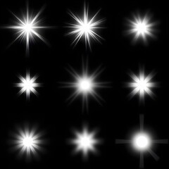 Abstract black background with bright glowing stars, a colorful holiday night sky illustration with a shiny light burst design