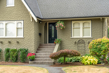 Entrance of luxury house in summer with nice landscape in Vancouver, Canada, North America. Day...