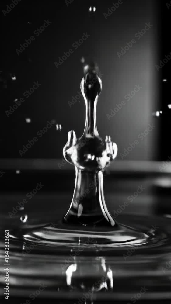 Aufkleber monochrome image of water droplets creating ripples on calm reflective surface with soft lighting an