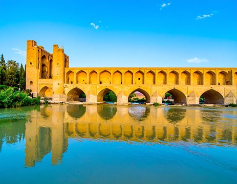 Allahverdi Khan Bridge: A historic landmark reflecting on Zayandeh River in Isfahan