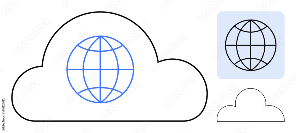 Poster cloud outline with globe inside symbolizing global connectivity and digital data sharing. ideal for 