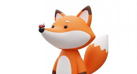 Fototapeta premium Cartoon fox with ladybug illustration