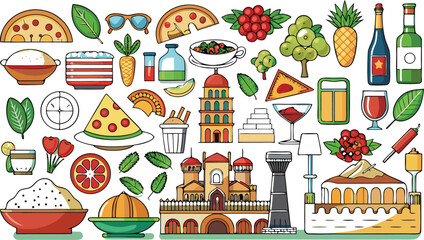 Global Cuisine and Landmark Illustrations pizza pasta