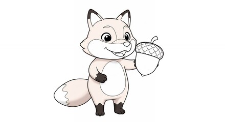 Obraz premium Cute cartoon fox holding acorn
