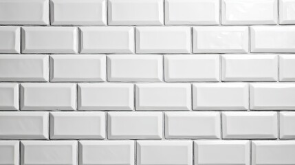 A close-up view of glossy white subway tiles arranged in a neat pattern.
