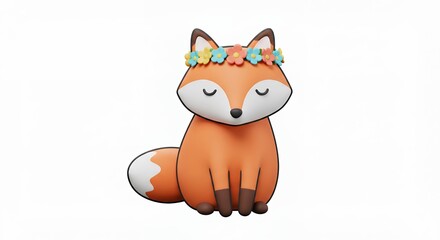 Cute cartoon fox with flower crown illustration