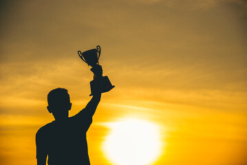 Sport Silhouette trophy best man Winner Award victory trophy for professional challenge. Golden...