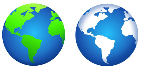 Set of earth planet icons isolated on white background with different colors. World map vector illustrations. Suitable elements for environment conservation concept and earth day. Earth vectors in PNG
