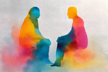 Colorful Rainbow Watercolor Painting of Two People, Generative AI