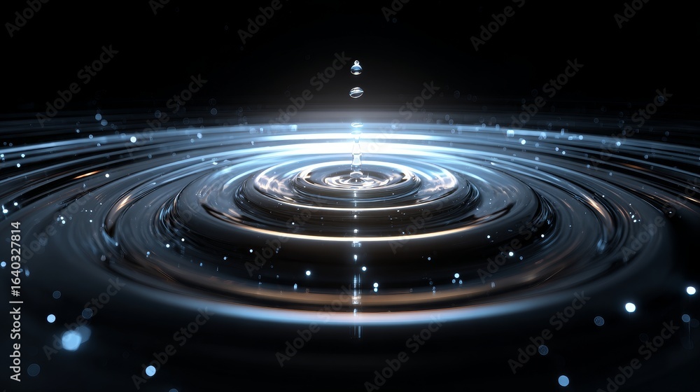 Aufkleber an abstract digital render of concentric water ripples with glowing particles and light reflections,