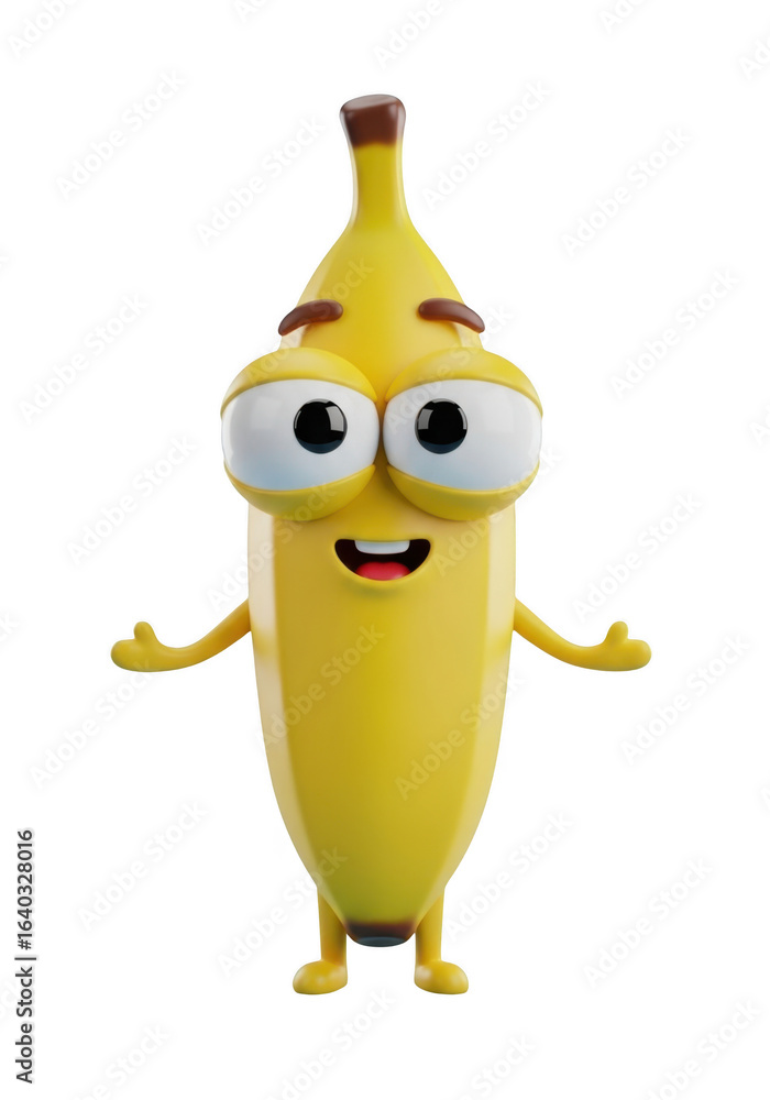 Poster funny banana character isolated on transparent background