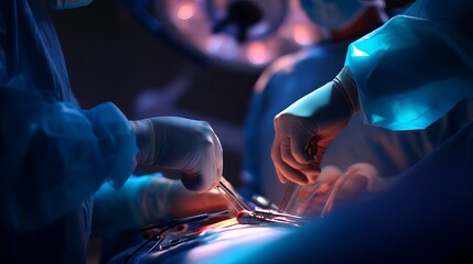Surgeons performing a delicate procedure in a well-equipped operating room.