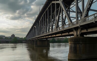 Naklejka premium Steel railroad bridge over river