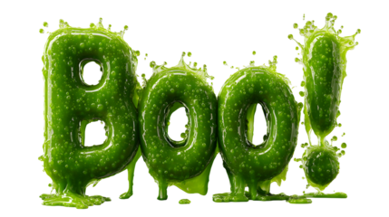 Green slime “BOO!” text with bubbly texture, giving a spooky, gooey Halloween vibe, perfect for party décor or creepy invites.