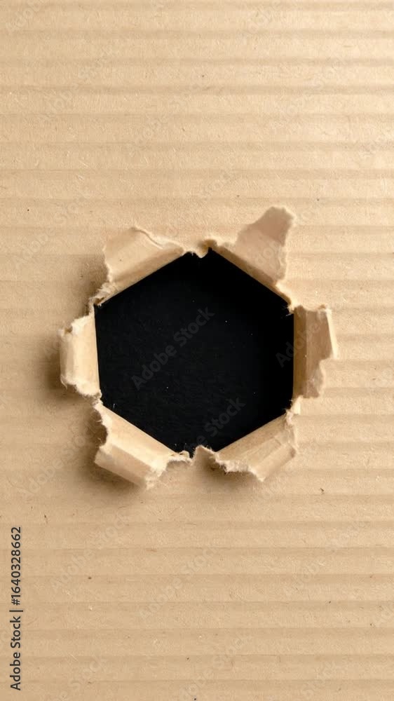Poster cardboard texture background with a ripped round hole showing black color minimalist abstract design