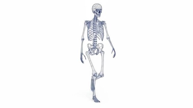 Human Skeleton: 3D Animated Walk Cycle, Wireframe Model, Anatomy Study