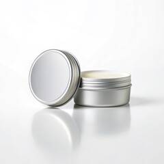 Silver tin container mockup for cosmetic balm
