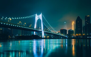 Rainbow bridge at night in tokyo
