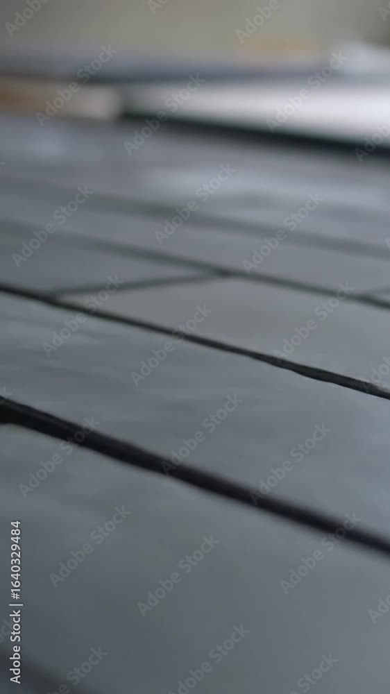 Poster close up of gray rectangular floor tiles in geometric pattern and simple design with minimalist indo