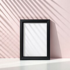Mockup frame on pink wall with shadow background