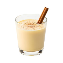 Close up of eggnog with cinnamon stick isolated on transparent background for the holidays