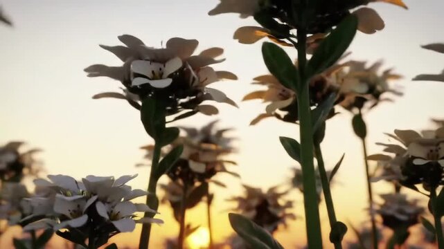 3D Animation of Iberis Candytuft Flowers Swaying in Golden Morning Light
