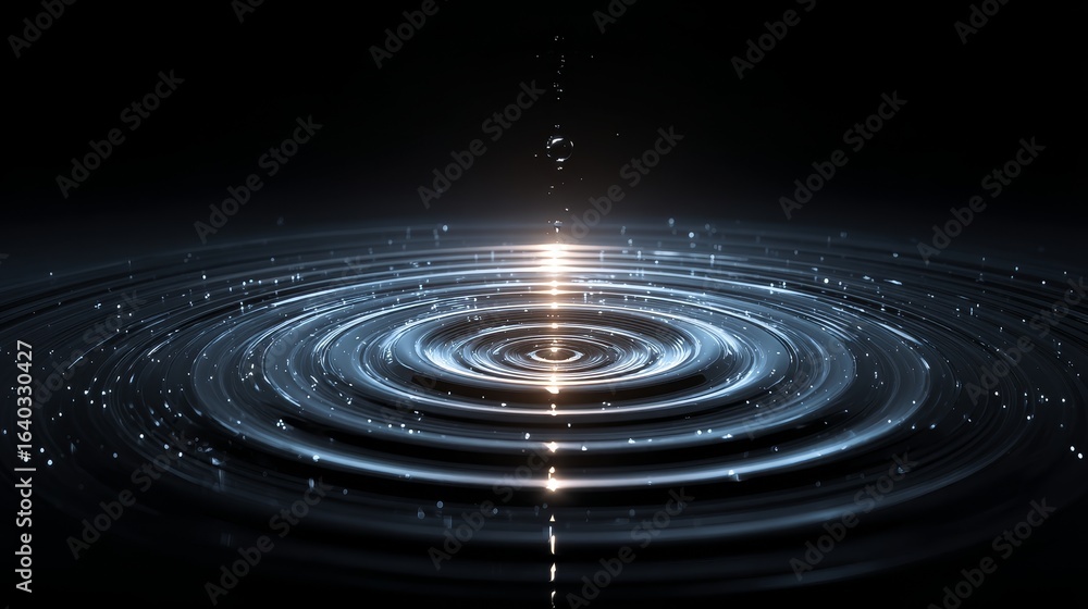 Aufkleber rippling water surface with concentric circles and light reflection, showcasing dynamic fluid patter