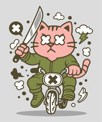 Cat Biker Cartoon