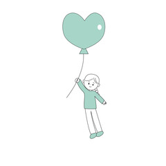 ハートの風船を持った女の子のイラスト