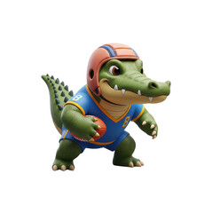 Cartoon Alligator Mascot Ready For American Football Action On Transparent Background