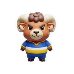 Fototapeta premium Cartoon Ram Character With Horns On A Transparent Background Digital Art
