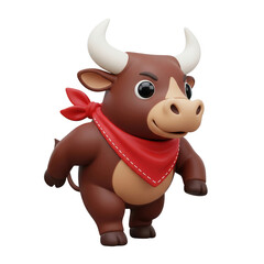 Fototapeta premium Cartoonish Bull Character In 3d Render Wearing A Red Bandana On Transparent Background
