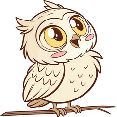 Cute Kawaii Baby Owl Vector Illustration