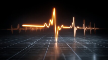 Abstract heartbeat visualization in orange against a dark background.