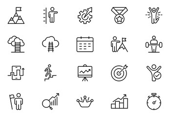 Success line icon set. Big UI icon set in a flat design. Thin outline icons pack. Vector illustration