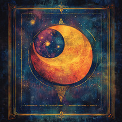Abstract_Tarot_card_design_of_The_Moon, Magical card artwork for intuitive readings