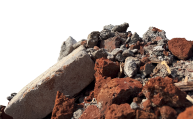 pile of concrete fragments and brick