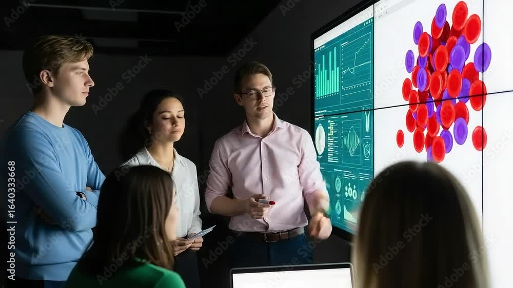 Aufkleber a diverse team collaborates on a data analysis project using a large interactive display screen to v